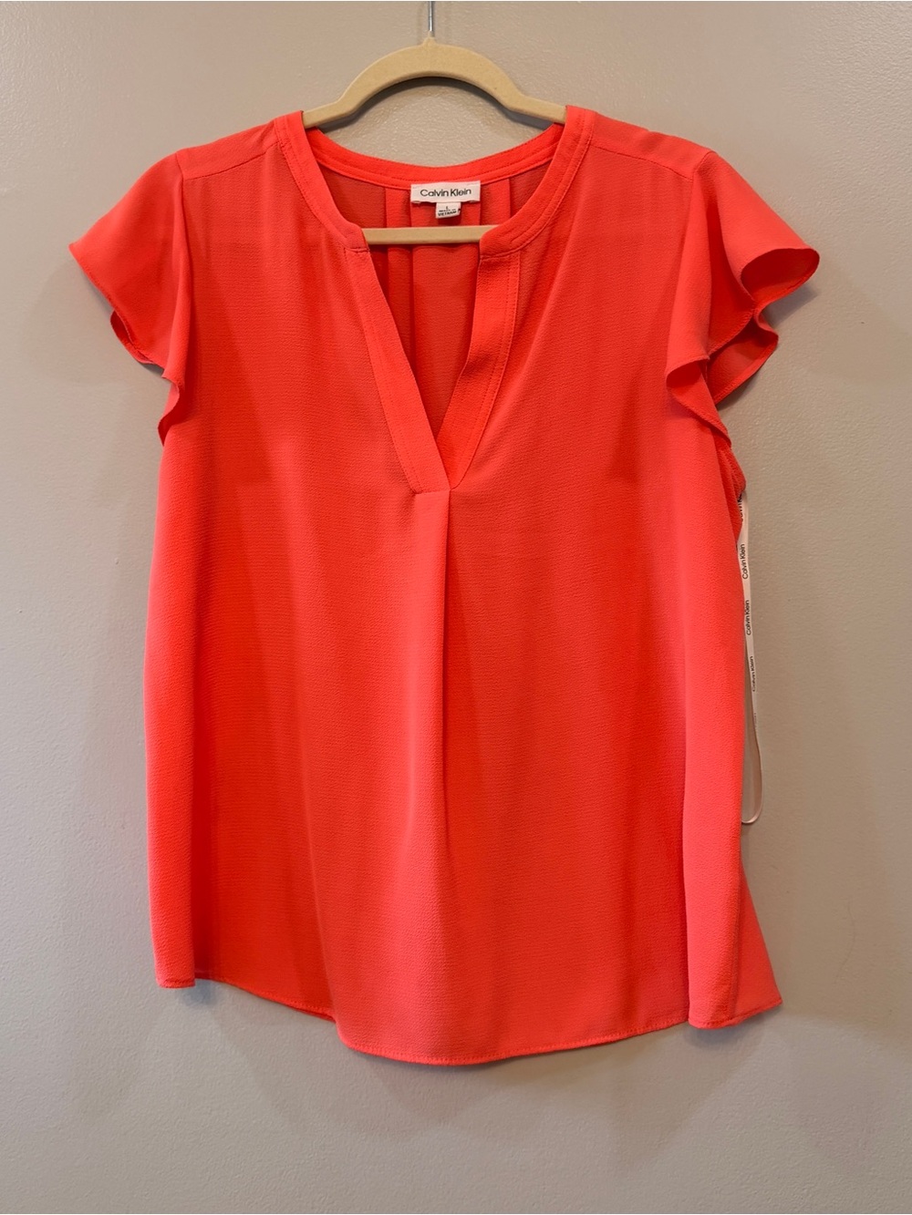 Calvin Klein Coral V-Slit Flutter Sleeve Blouse size L